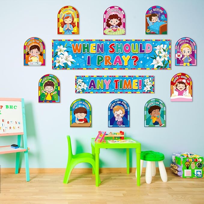 Adduster Sunday School Decorations - When Should I Pray? Prayer Cutouts Classroom Bulletin Board Decor Christian Bulletin Board Set Prayer Cutouts Posters School Classroom and Home Wall Decorations