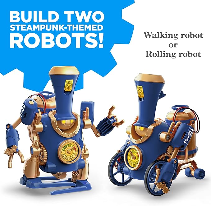 Thames & Kosmos TrainBots: 2-in-1 STEAM Maker Kit | Build 2 Steampunk Robots w/LED Lights | Explore Robots & Engineering | Includes Ultrasonic Atomizer | Ages 8+ with Help; 12+ for Independent Play