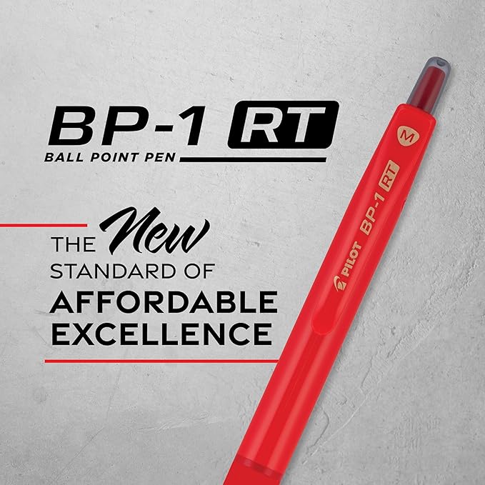 Pilot BP-1RT Advanced Ink, Retractable Ballpoint Red Ink Pens, Medium Point, Dozen Box, 1mm