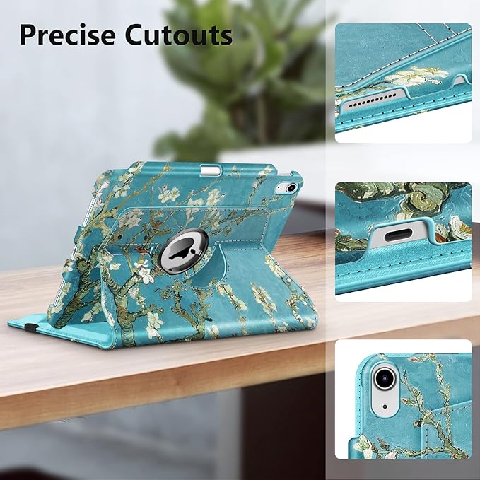 Fintie Rotating Case for iPad (A16) 11th Generation 11 Inch (2025), iPad 10th Generation 10.9 Inch (2022) - [Built-in Pencil Holder] 360 Degree Rotating Protective Stand Cover, Blossom