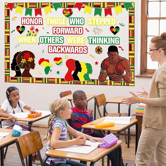 party greeting Black History Month Bulletin Board Set Black History Classroom Decoration African American Inspirational Quotes Paper Cutouts for School Classroom Home Chalkboard Wall Decor Supplies