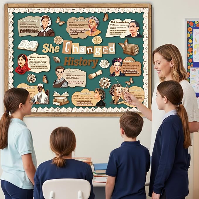 Women's History Month Decorations - Women’s History Month Bulletin Board Decorations, Inspirational Influential Women Classroom Decor, Womens Day Paper Cutouts Set for School Office Wall