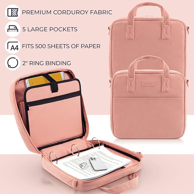 Sturdy 3-Ring Zipper Binder with Shoulder Strap for School – Beautiful 2-Inch Zip-Up Binder with Extra Pockets Holds 500 Sheets, Books & Laptop – Easy-to-Carry Trapper Keeper Made of Premium Fabric