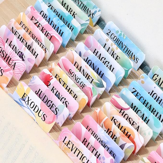 Bible Tabs for Women, 66 Large Print Laminated Bibles Chapters Index Tabs and 39 Blank Dividers Sticky Labels, Cute Beauty Bloom Bible Study Supplies, Journaling Accessories, Christian Gifts for Men
