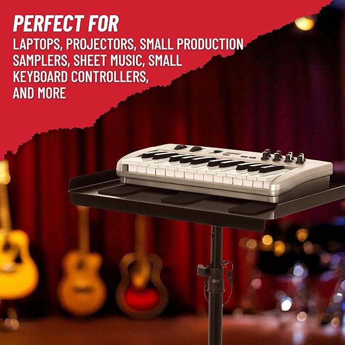 Gator Frameworks Adjustable Multi-Media Gear Stand Featuring 100x100 Vesa Mounting Brackets | Ideal for Laptops, Small Production Samplers, and More, Min/Max Height - 28"/44.5" (GFW-UTL-MEDIATRAY1)