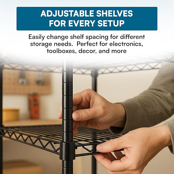 Honey-Can-Do 3-Tier Media Shelf Organizer with Adjustable Shelves, Black Steel Wire Shelving, Storage Rack with Smooth Rolling Locking Casters