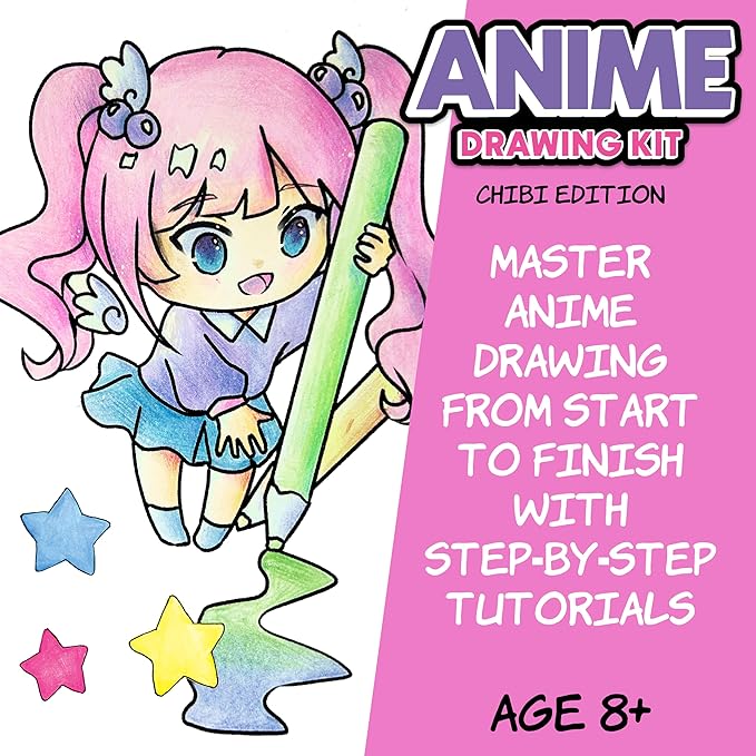Faber-Castell Anime Drawing Kit: Chibi Edition | Step-by-Step Instruction Book with 20 Practice Pages, Color Pencil Set & Drawing Supplies for Kids, Easter Basket Stuffers (1 Book)