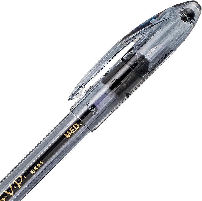 Pentel RSVP Razzle-Dazzle Ballpoint Pen, (1.0mm) Medium Line, Black Barrel, Black Ink, Box of 12 (BK91RDA-A)