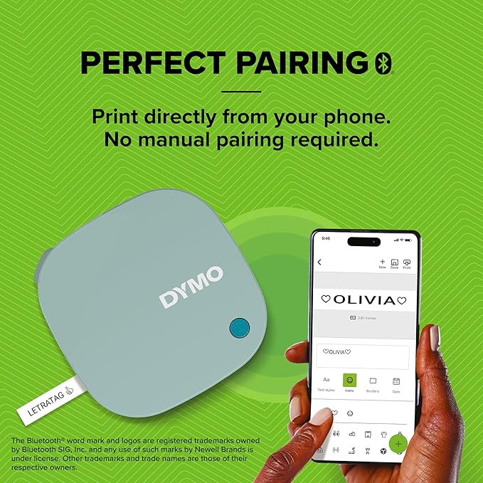 DYMO LetraTag 200B Bluetooth Label Maker, Compact Label Printer, Connects Through Bluetooth Wireless Technology to iOS and Android, Includes 1 White Paper Label Tape, Daydream Blue