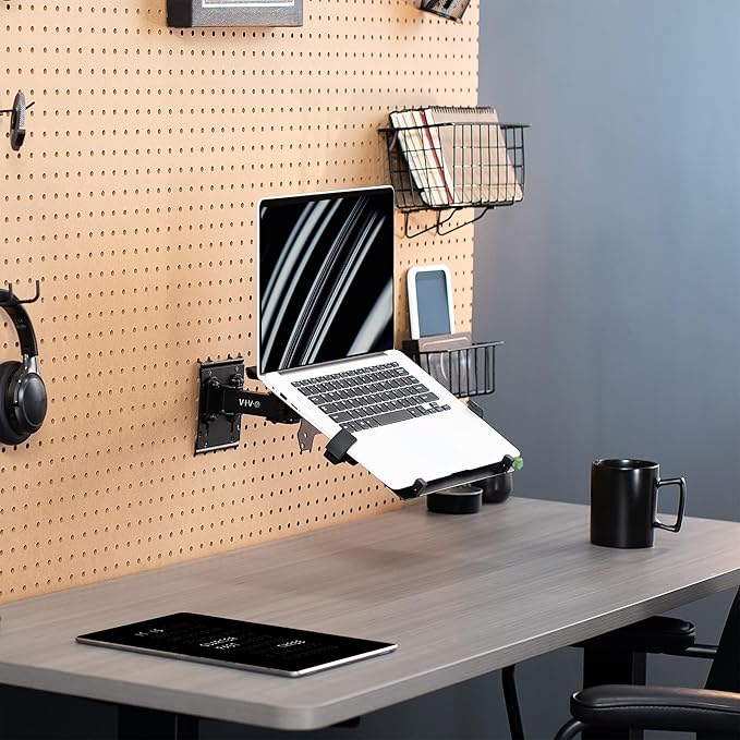 VIVO Pegboard Compatible 10 to 15.6 inch Laptop Mount Holder, Adjustable Notebook Tray, MOUNT-PB2L