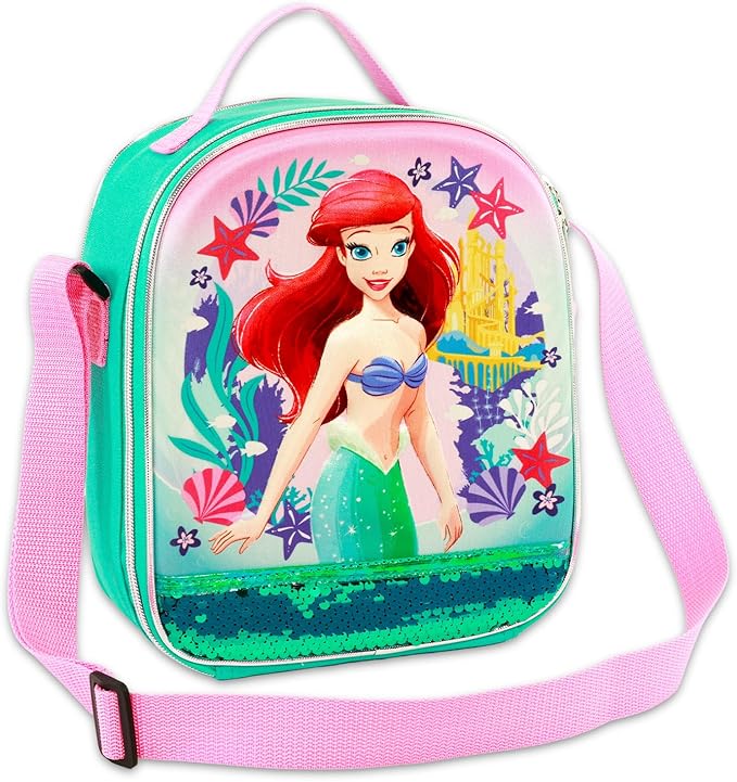 Disney Little Mermaid Mini Backpack with Lunch Bag - Bundle of 12” Ariel Mini Backpack Purse, Lunch Box, Stickers, Water Bottle, More School Supplies
