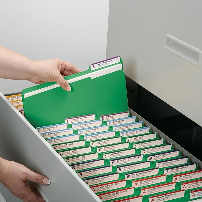 Smead Standard File Folders, 100 Count, Green, 1/3-Cut Tabs, Letter Size (12143)