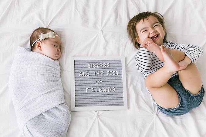 Pearhead Classic Wooden Letterboard, Gender-Neutral Baby Keepsake Nursery Décor, Photo Prop Message Board, Gray and White (Pack of 2)