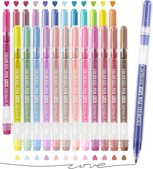 Glitter Gel Pens, 24 Pack Glitter Pens For Adults Coloring Books, 1.0mm Point Colored Pens, Large Capacity Ink Pens for Coloring, Writing, Drawing, Journaling, Note Taking, Office, Home