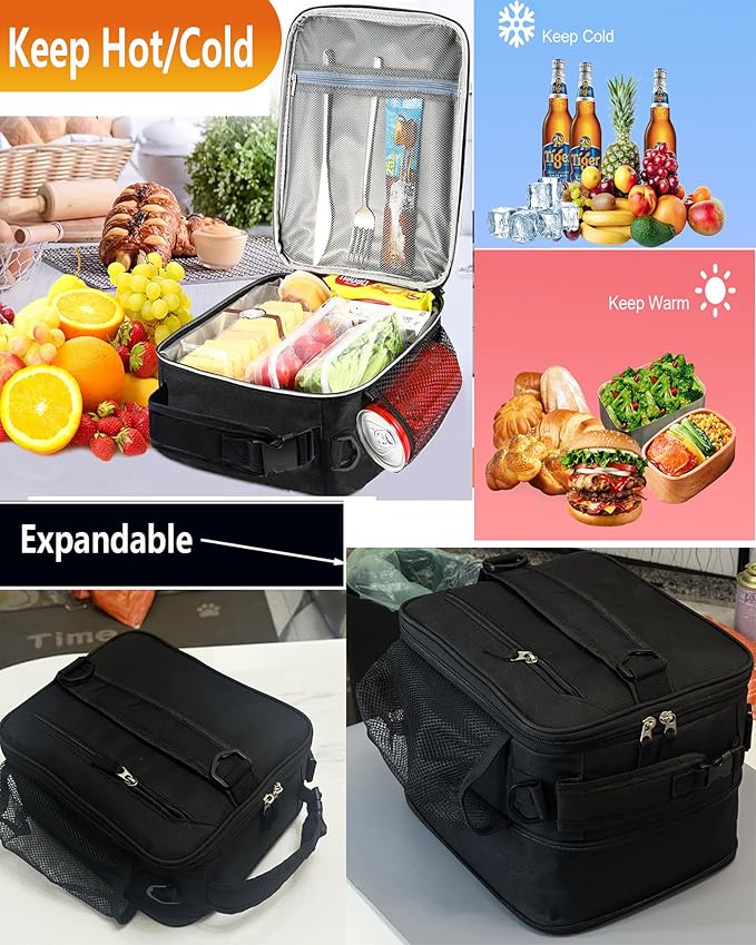 Expandable(18cans) Lunch Box Insulated Lunch bag for Men Kids Boys Teens Adult Portable Stylish Small Lunchbox With Shoulder Strap for Working Office school Picnic