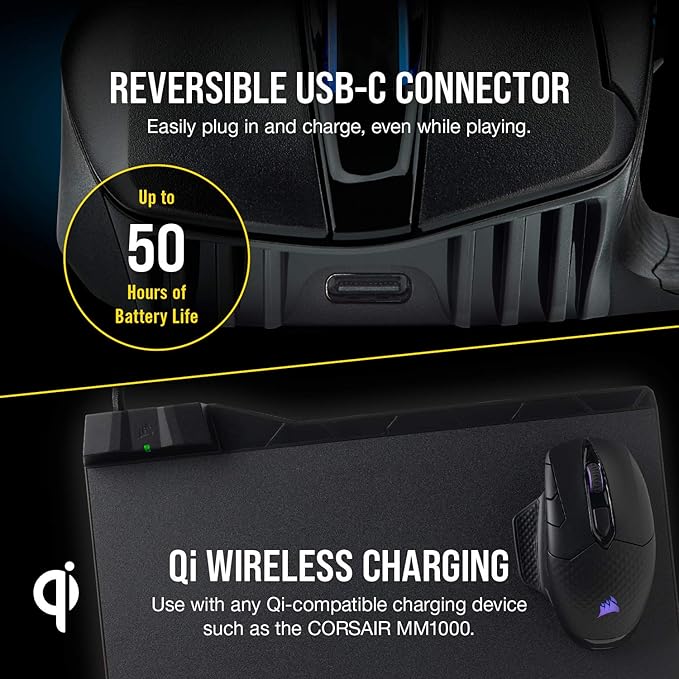 Corsair Dark Core RGB Pro SE, Wireless FPS/MOBA Gaming Mouse with Slipstream Technology, Black, Backlit RGB LED, 18000 DPI, Optical, Qi Wireless Charging Certified (Renewed)