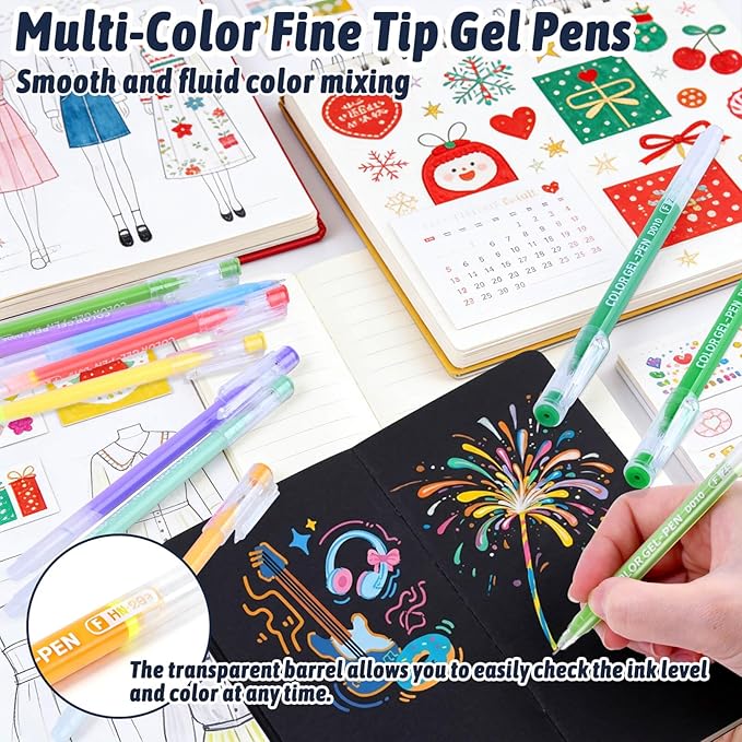 Gel Pens Set for Coloring, 72 Colors Gel Pens Markers for Adult Coloring Books, 0.6mm Fine Point Colored Pen for Painting, Doodling, Illustrations, Writing, Scrapbooking, Art DIY Crafts