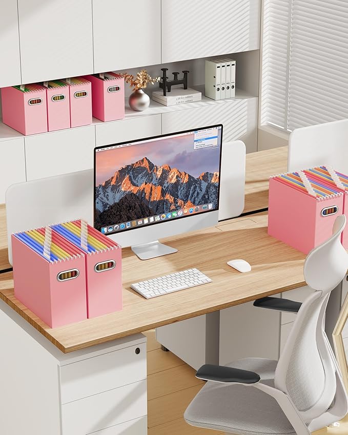 Oterri Cardboard File Organizer Box for Hanging File Folders Letter Size,File Box for Computer Desk,File Cabinet,Working Home,Office,Classroom(Pink, Letter Size - 8 Packs)