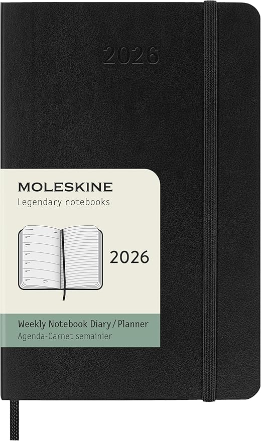 Moleskine Classic 12 Month 2026 Weekly Planner, Soft Cover, Pocket (3.5" x 5.5"), Black, 144 pages