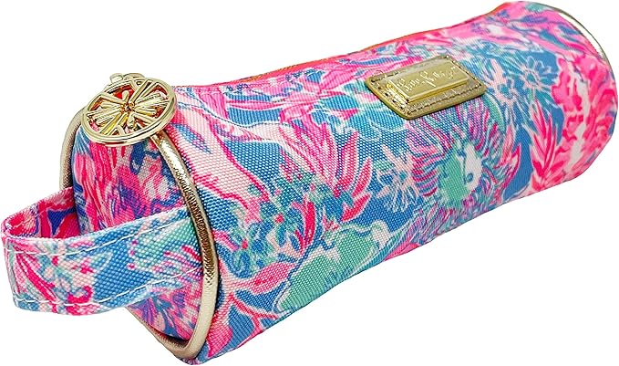 Lilly Pulitzer Pink Pencil Pouch Holder, Cute Travel Bag/Case with Carrying Handle and Zip Close, Viva La Lilly