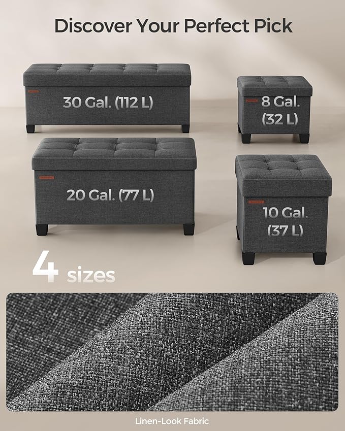 SONGMICS Storage Ottoman, Small Ottoman Foot Rest with Legs, 12.6 x 15.7 x 13.2 Inches Foot Stool, Load up to 660 lb, for Living Room, Bedroom, Dorm, Slate Gray ULSF012G01
