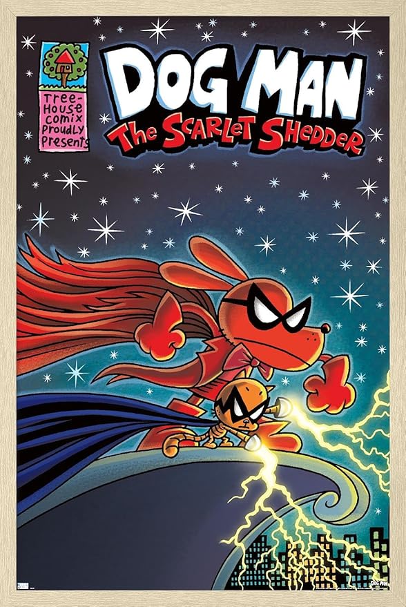 Dog Man - The Scarlet Shedder Wall Poster, 22.4L" x 14.7W", Blonde Framed Version