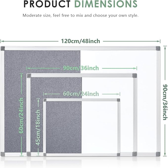 S SWANCROWN 2 in 1 Combo Board Magnetic Whiteboard & Felt Board,Dry Erase Board Bulletin Board Vision Board for Wall,Home,School,Office,24x18inches