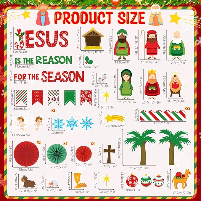Eersida Spring Bulletin Board Decorations with Paper Fans St Patricks Day 3D Classroom Bulletin Board Christian Easter Flower Bunny Cutouts School VBS Library Church Window Wall Decor(Nativity)