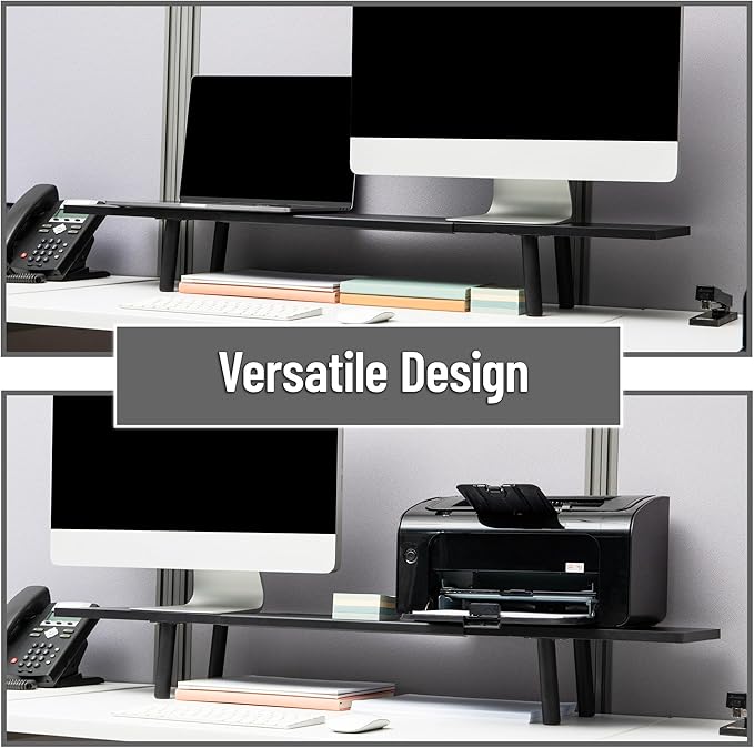 Mind Reader Extendable Monitor Stand, Adjustable Desktop Riser for Dual Monitors, Printers, Laptops, TV, 31.5–40 Inch Width, 88 lb Capacity, Metal and MDF Wood, Black