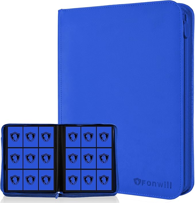Premium Card Binder 9 Pocket, 360 Pockets Trading Card Holder Book, Premium PU Cover Zip Folder Binder, Side Loading Carrying Case Binder Album for TCG, MTG,Sports Cards, Game Cards (Blue)