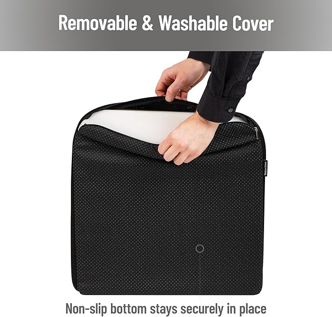 Mind Reader Air-Cloud Seat Cushion, Ergonomic Support for Posture, Pressure Relief, and Pain Reduction, Portable with Washable Cover, Memory Foam, Black