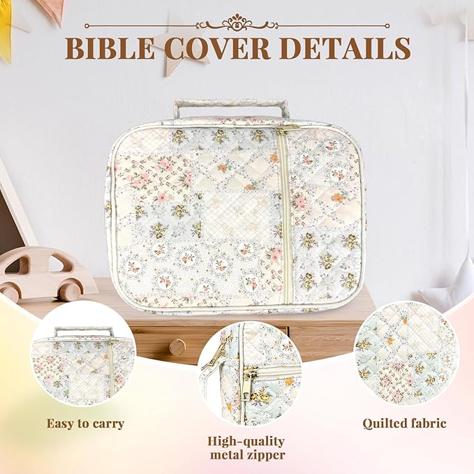 Bible Cover Case for Women,Bible Study Supplies Accessories,Bible Journaling Kit,Pink Flower Carrying Case with Highlighters