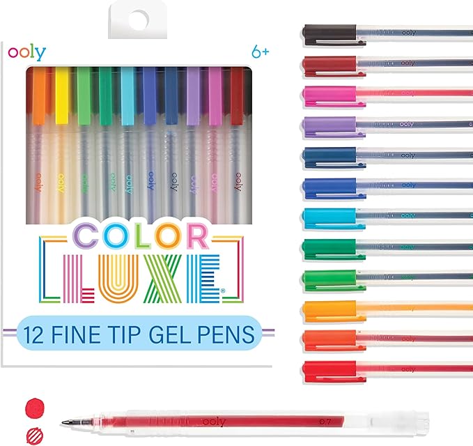 Ooly Color Luxe Gel Pen, Set of 12, Coloring, Drawing, and Notetaking Gel Pens, Great for Journaling, Scrapbooking, and any Adult Coloring Book, Colored Pens for Work, School Supplies
