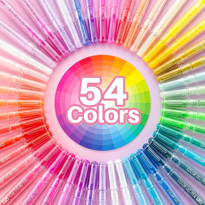 54 Colors 3D Acrylic Gel Pens for Coloring, 1mm Bullet Tip Acrylic Ink Pen for Adult Coloring Marker Paint Pens for Black Paper, Drawing, Fabric, DIY Projects, Art Crafts Supplies