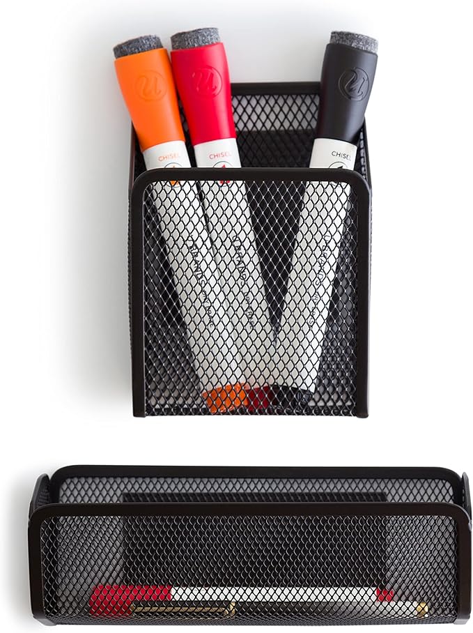 U Brands Mesh Locker Organization Kit, Includes Magnetic Cup, Folding Shelf and Bin, 3 Pieces (Black)