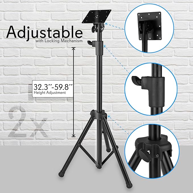 Pyle LED TV Tripod Stand - 2 Pcs Portable TV Stand, Foldable TV Stand Mount, Fits LCD Flat Panel Screen TV Up to 32" w/Adjustable Tilt & Height, 22lbs Weight Capacity, VESA 75, 100 - PTVSTNDPT3215X2
