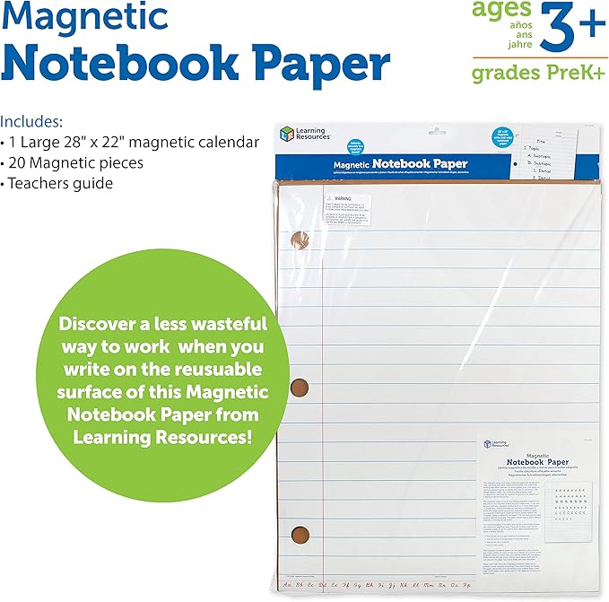 Learning Resources Giant Sized Magnetic Notebook Paper - Writing Skills, Handwriting Practice, Model Sentences, Student and Teaching Supplies, Classroom Must Haves, Homeschool, Back to School