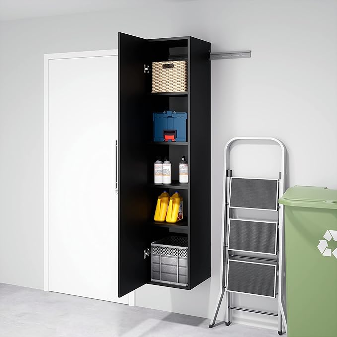 Prepac HangUps Narrow Wall Mounted Garage Storage Cabinet, Tall Storage Organizer Cabinet, 15" W x 72" H x 16" D, Black