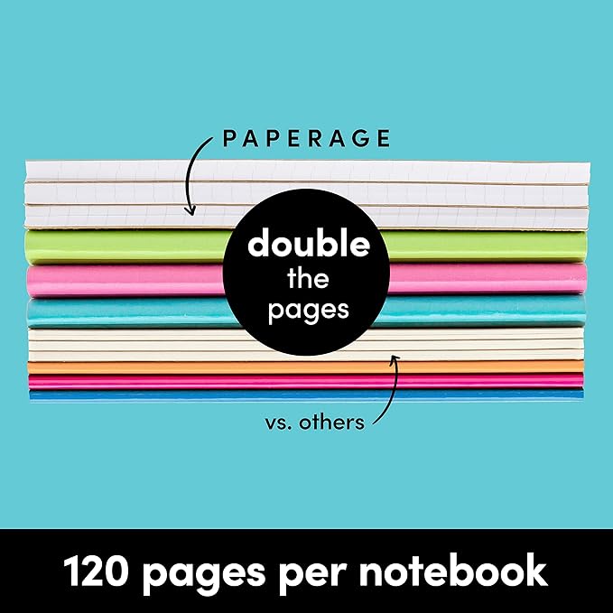 PAPERAGE 12-Pack Composition Notebook Journals, 120 Pages, Kraft Cover with Rainbow Spines, College Ruled Lined Paper, Small Size (8 in x 5.75 in) – for Home, Office or School Supplies