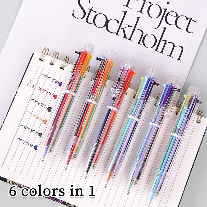 JPSOR Multicolor Ballpoint Pen 36 Pack 6-in-1, Fun Pens, Party Favors Transparent Barrel Ballpoint Pen 6-Color 0.5mm for Office School Supplies Students Children Kids Gift