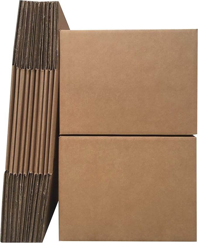 Amazon Basics Cardboard Moving Boxes for Packing and Shipping, Large Size, 20" x 20" x 15", Brown, 12-Pack