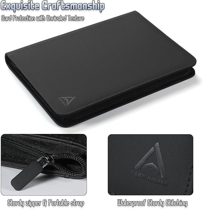 9 Pocket Card Binder - 540 Capacity with Zip Closure Premium, Double-Sided,Sturdy & Sleek PU Leather Protector for MTG, TCG, Sport & Collectible Cards (Black)