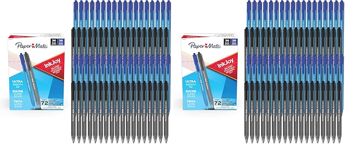 Paper Mate InkJoy 100RT Ballpoint Pens,Medium Point (1.0mm),Black & Blue Ink,- Bulk Pack for School,Home,Office,College,Note-Taking,72 Count (Pack of 2)