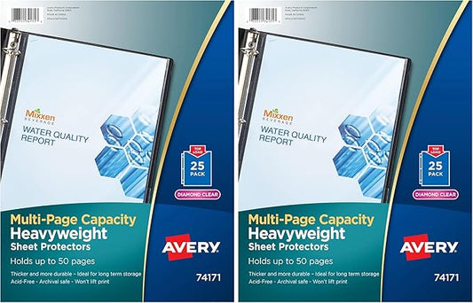 Avery Clear High-Capacity Sheet Protectors, Hold 50 Sheets, Heavyweight, 25 Multi Page Protectors (74171) (Pack of 2)