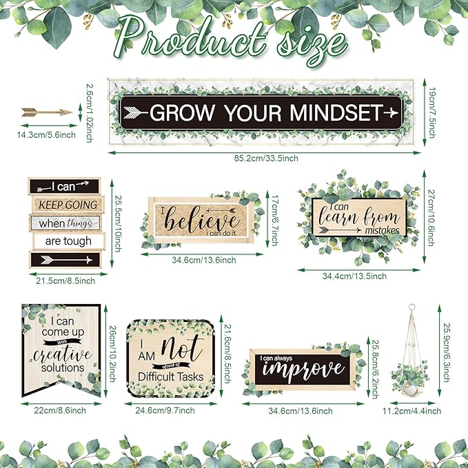 26 Pieces Growth Mindset Posters Bulletin Board Grow Your Mindset Positive Sayings Accents Set for Middle and High School Classroom or Home Decorations, Teachers and Students Bedroom Playroom Decor