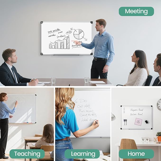 Magnetic Dry Erase Board 36 x 24 for Wall, Whiteboard for School, Classroom, Study & Home Office – Silver Aluminum Frame with 2 Markers, 4 Magnets & Eraser