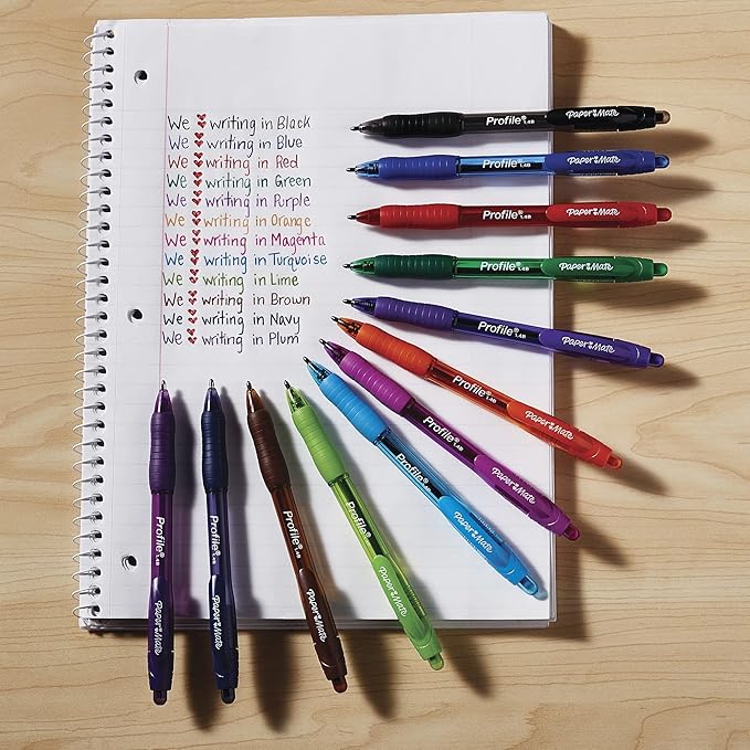 Paper Mate Profile Retractable Ballpoint Pens, Bold Point (1.4mm), Blue, 12 Count