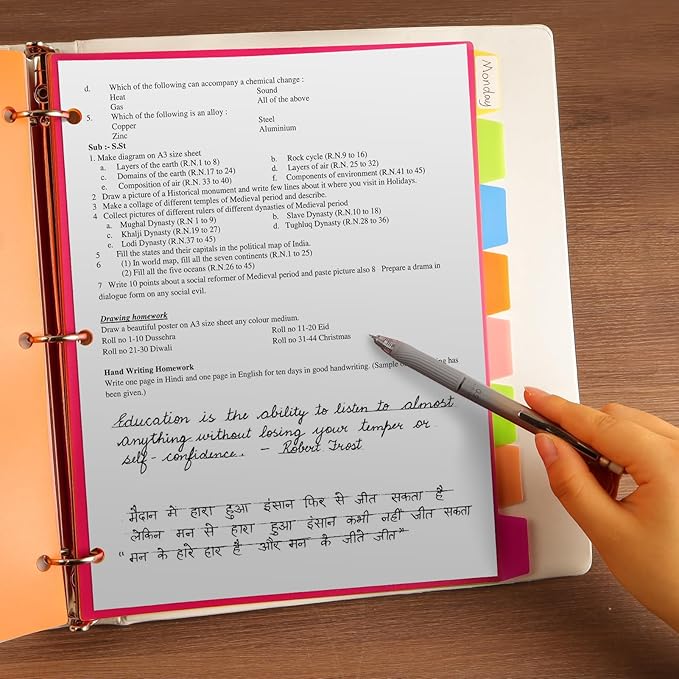 Binder Dividers with Tabs, Sturdy Plastic 3 Ring Binder with 8-Tabs, Colorful Page Protectors for School, 3 Set (24 Pcs)