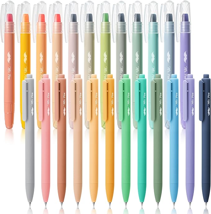 Mr. Pen- Bible Highlighters and Pens, 24 Pack, Gel Highlighters, Serene Colors No Bleed, Colored Gel Pens, Aesthetic, Cute