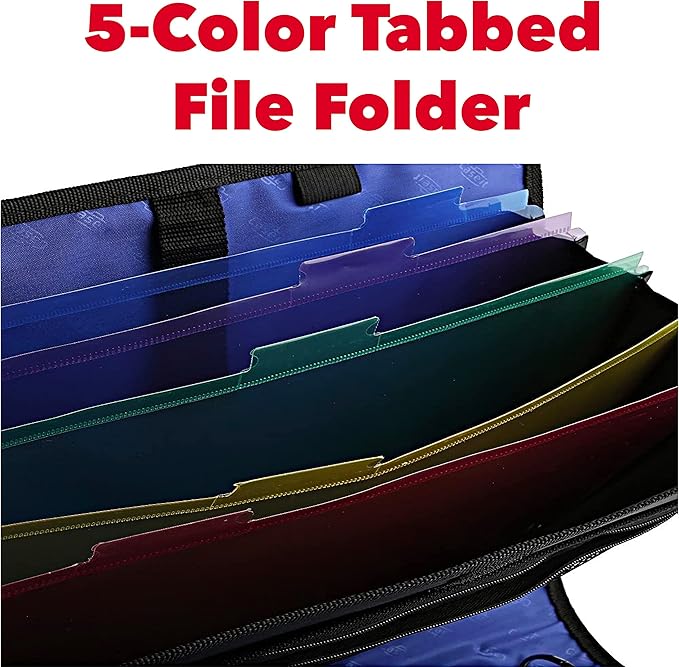 Case-it The Open Tab Velcro Opening Binder - 2 Inch O-Rings - 5 Color Tab Expanding File Folder - Multiple Pockets - 400 Sheet Capacity - Blue S-826-A